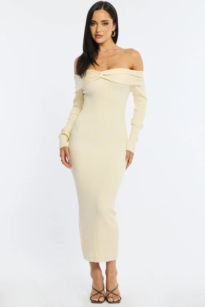 White Knit Dress Long Sleeve Maxi