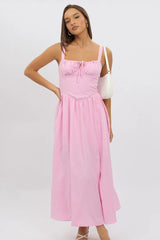Pink Midi Dress Gathering Bust Corset Detail