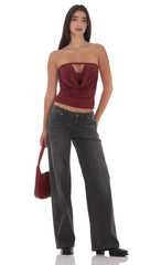 Draped Cutout Top in Maroon