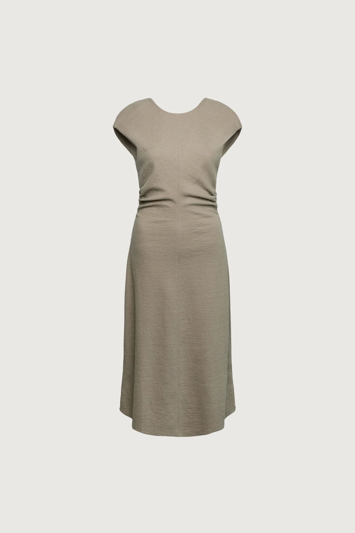 SLEEVELESS RUCHED WAIST MIDI DRESS