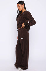 Causing Commotion Terry Wide Leg Sweatpants Chocolate