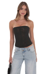 Sheer Mesh Strapless Corset Top in Black