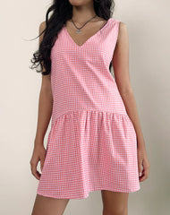 Magare Mini Dress in Mini Gingham Peach