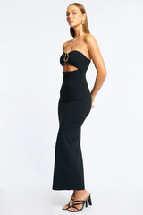 Black Strapless Midi Bodycon Dress