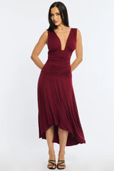 Red Midi Dress Hanky Hem