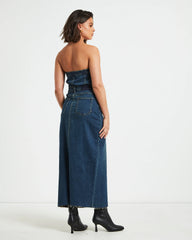 Howdy Denim Tube Midi Dress in Vintage Blue