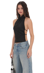 Satin Open Back Top in Black