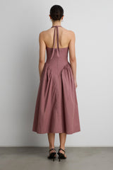 COTTON POPLIN HALTER MIDI DRESS