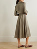 Belted piped printed silk-twill midi shirt dress