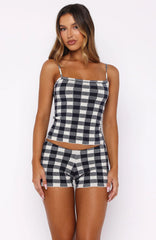 Iconic Duo Knit Mini Shorts Navy/Cream Gingham
