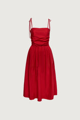 COTTON POPLIN SQUARE NECK MIDI DRESS