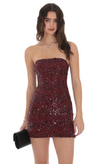 Two-Toned Sequin Bodycon Dress in Burgundy