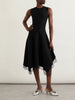 Asymmetric lace-trimmed woven midi dress