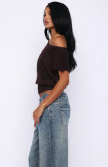 Can't Change My Mind Off Shoulder Cinched Top Chocolate