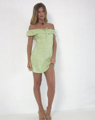 Kenja Bardot Mini Dress in Retro Paisley Lime