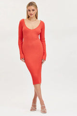 Orange Knit Dress Evening Midi