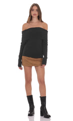 Black Off-the-Shoulder Knitted Jumper