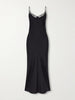 Barina lace-trimmed silk-twill midi dress