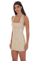 Sequin Halter Dress in Gold