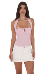 Halter Pinstripe Top In Pink