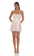 Metallic Draped A-Line Dress in Rose Gold