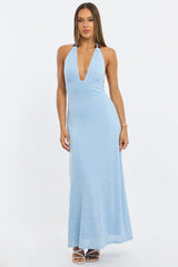 Blue Maxi Dress Halter Neck