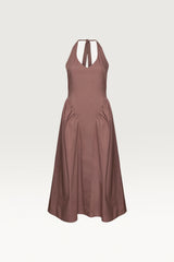 COTTON POPLIN HALTER MIDI DRESS