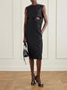 Cutout draped wool and silk-blend midi dress