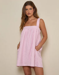 Sasori Smock Mini Dress in Pink Stripe