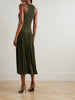 Pleated pointelle-trimmed ribbed-knit midi dress