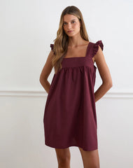 Sanaly Mini Dress in Poplin Maroon