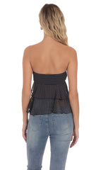 Striped Chiffon Strapless Ruffle Top in Black