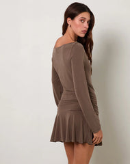 Aleida Belted Mini Dress in Cupro Mink