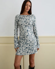 Kimberly Mini Dress in Sequin Flower Grey