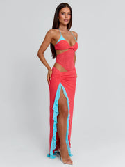 MIRANDA MAXI DRESS CORAL AND BLUE