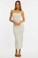 White Polka Dot Bodycon Dress Maxi