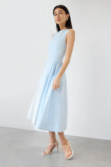 COTTON POPLIN HIGH NECK MIDI DRESS