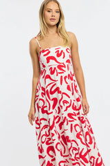 Red Abstract Maxi Dress Strappy