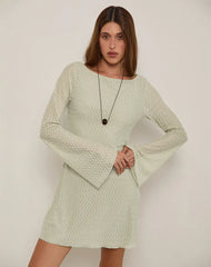 Sevila Long Sleeve Mini Dress in Mesh Sage Mini ZigZag