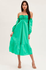 Green Dress Off Shoulder Maxi