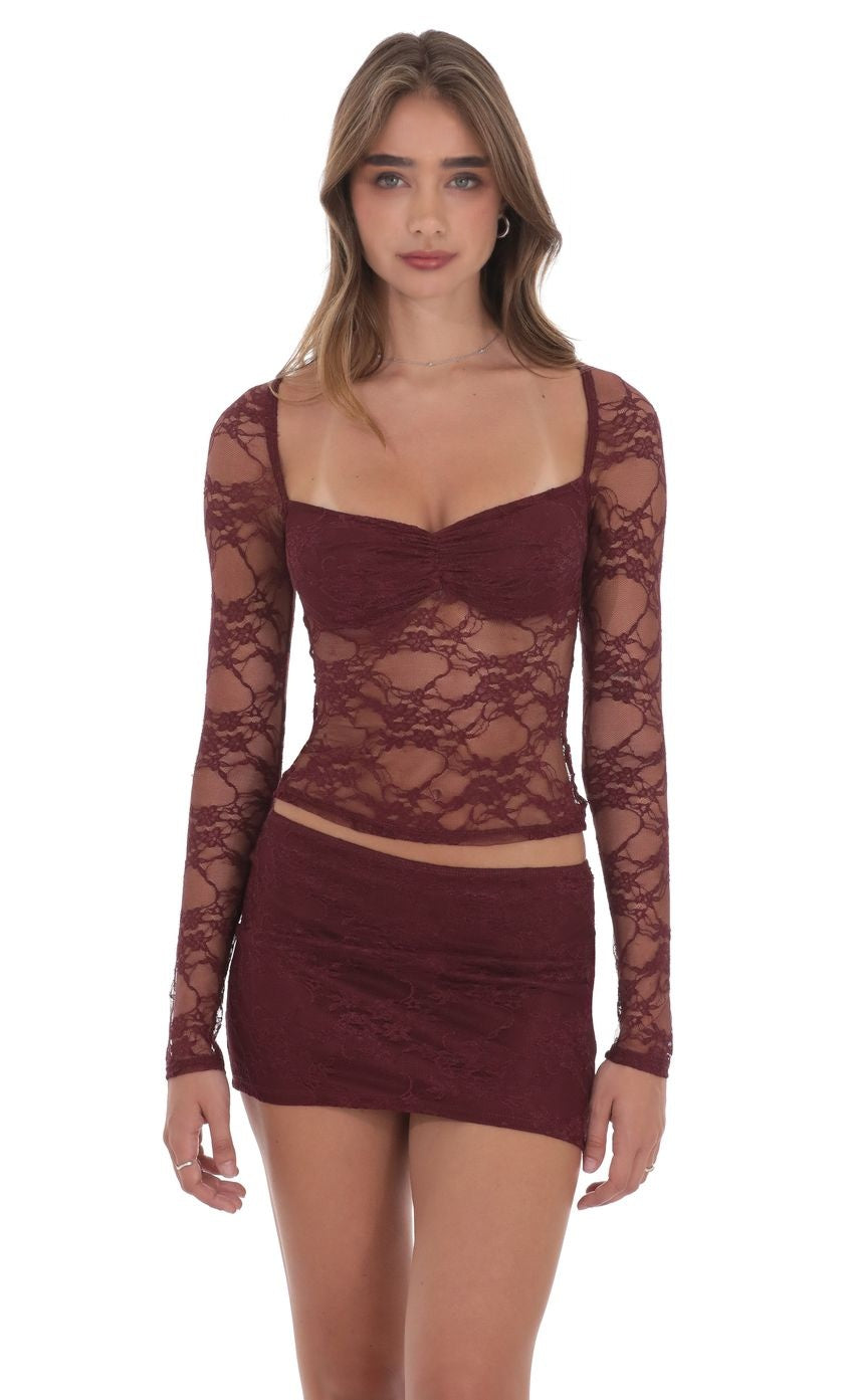 Sheer Lace Top in Burgundy