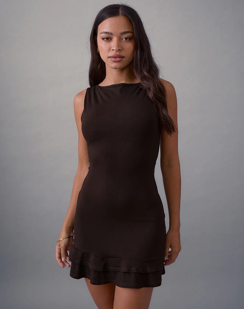 Opaline Backless Mini Dress in Chocolate Brown