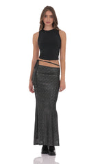 Foil Mesh Wrap Maxi Skirt in Black