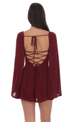 Slinky Flare Sleeve Dress in Burgundy