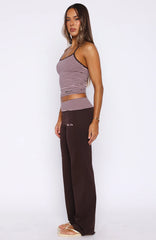 Lucky Charm Fold Over Pants Choc / Pink Stripe