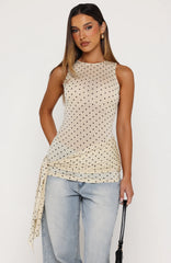 Pinch Me Tie Top Butter/Black Polka Dot