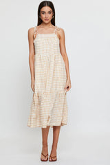 Check Midi Dress Sleeveless Tie Shoulder
