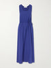 Tie-detailed gathered cotton midi dress