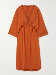Henrietta embroidered silk crepe de chine midi dress