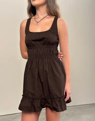 Shoyo Frill Mini Dress in Bitter Chocolate